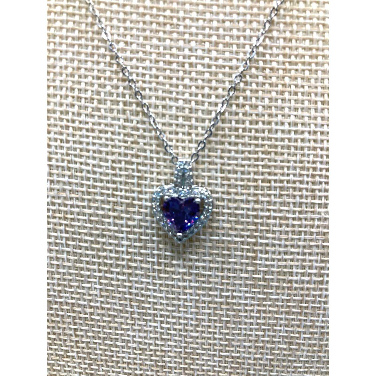 Purple Heart Crystal Silver Overlay 18" Necklace Made with SWAROVSKI Elements