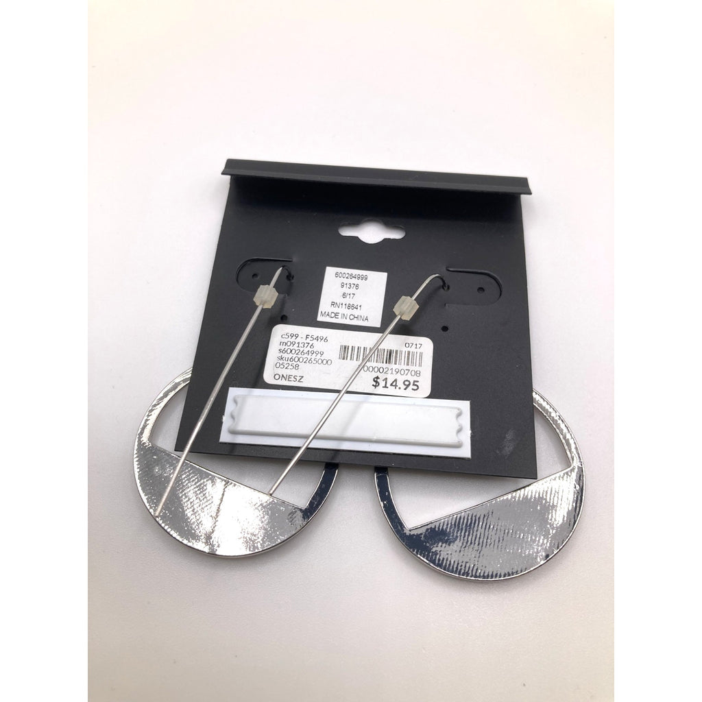 LANE BRYANT Textured Mixed Metal Partial Hoop Drop Earring Extra Long Hook Back