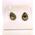 STONY Gold Tone Green Translucent Faceted Faux Stone Teardrop Stud Earrings