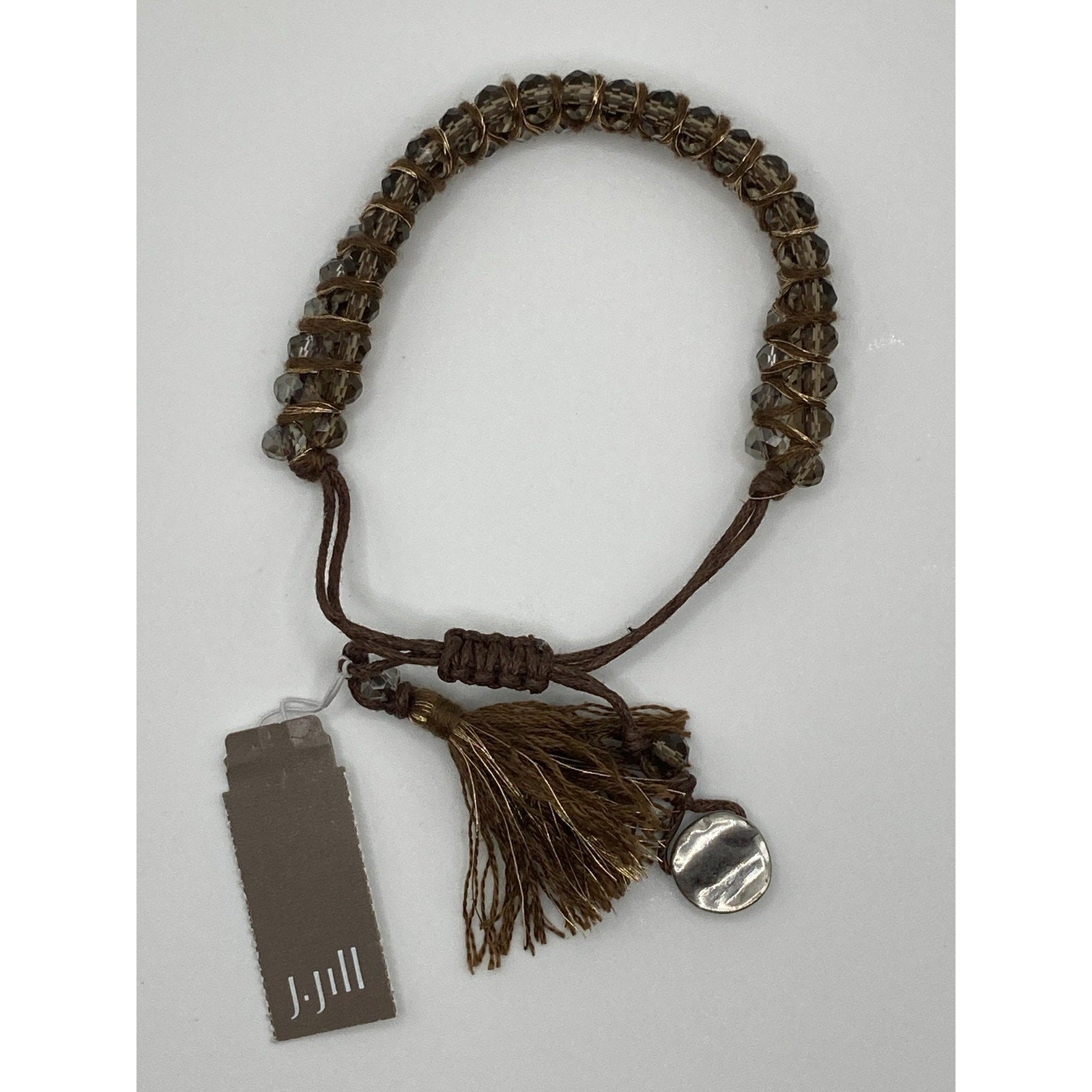 J JILL Crystal Beads Wrapped stranded Brown Cord Bracelet W Tassel | $39 Retail
