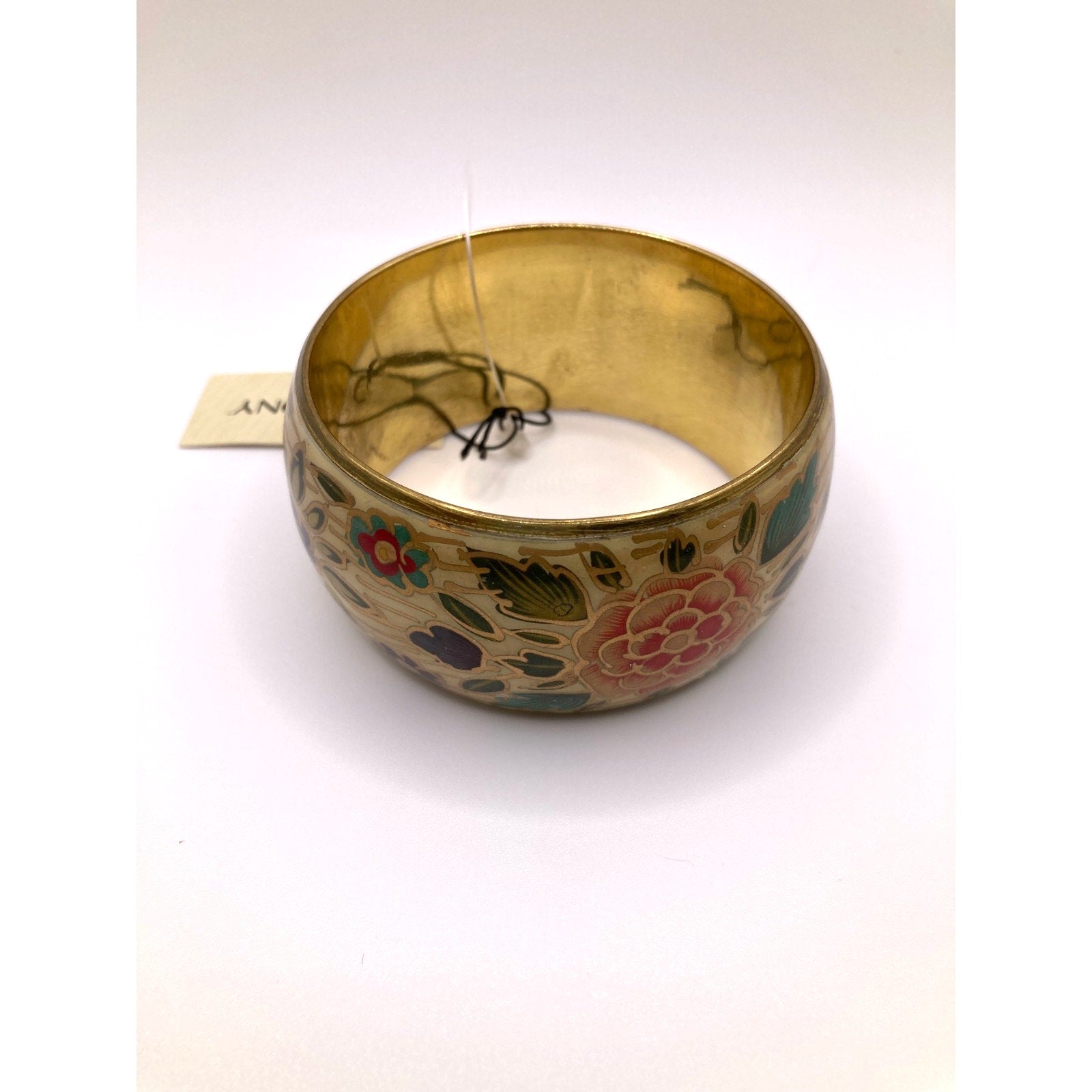 STONY Vintage-Inspired Worn Gold Tone Floral Pattern Wide Bangle Bracelet