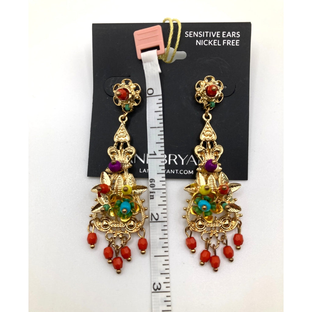 LANE BRYANT Spanish Gold Tone Multicolor Ornate Chandelier Statement Earrings