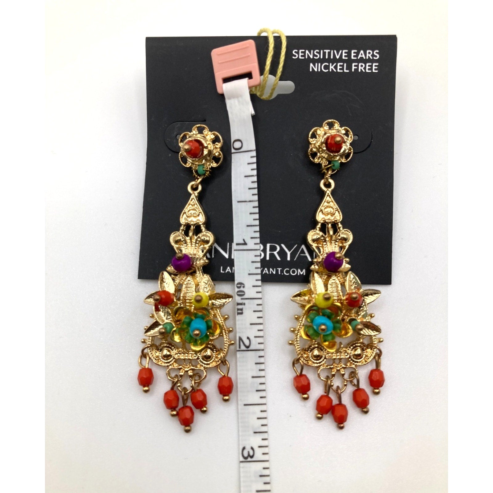 LANE BRYANT Spanish Gold Tone Multicolor Ornate Chandelier Statement Earrings