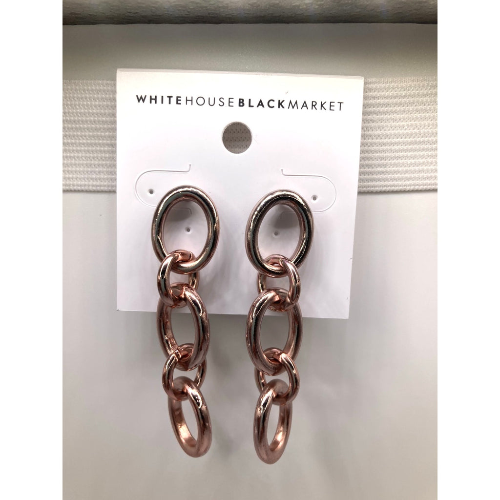 WHITE HOUSE/BLACK MARKET Chic Glossy Rose Gold Chain Link Drop Earrings ~2in