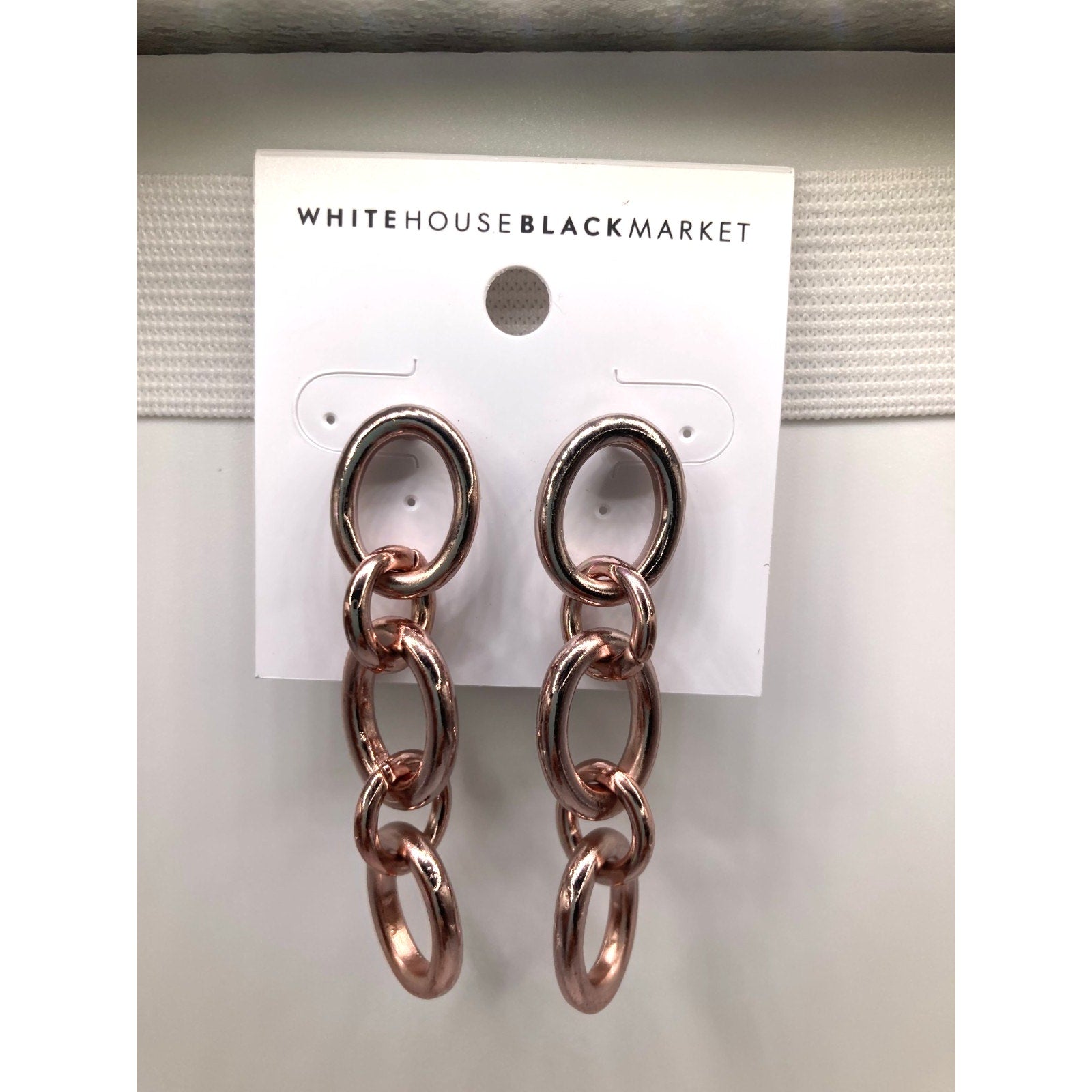 WHITE HOUSE/BLACK MARKET Chic Glossy Rose Gold Chain Link Drop Earrings ~2in