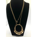 Rustic Long Gold Tone Hammered Abstract Oval Dangle Necklace 30"