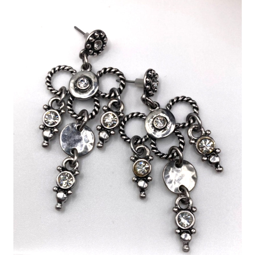 Viking Rustic Oxidized Silver Tone Twisted Ring Chandelier Dangle Earrings 2"
