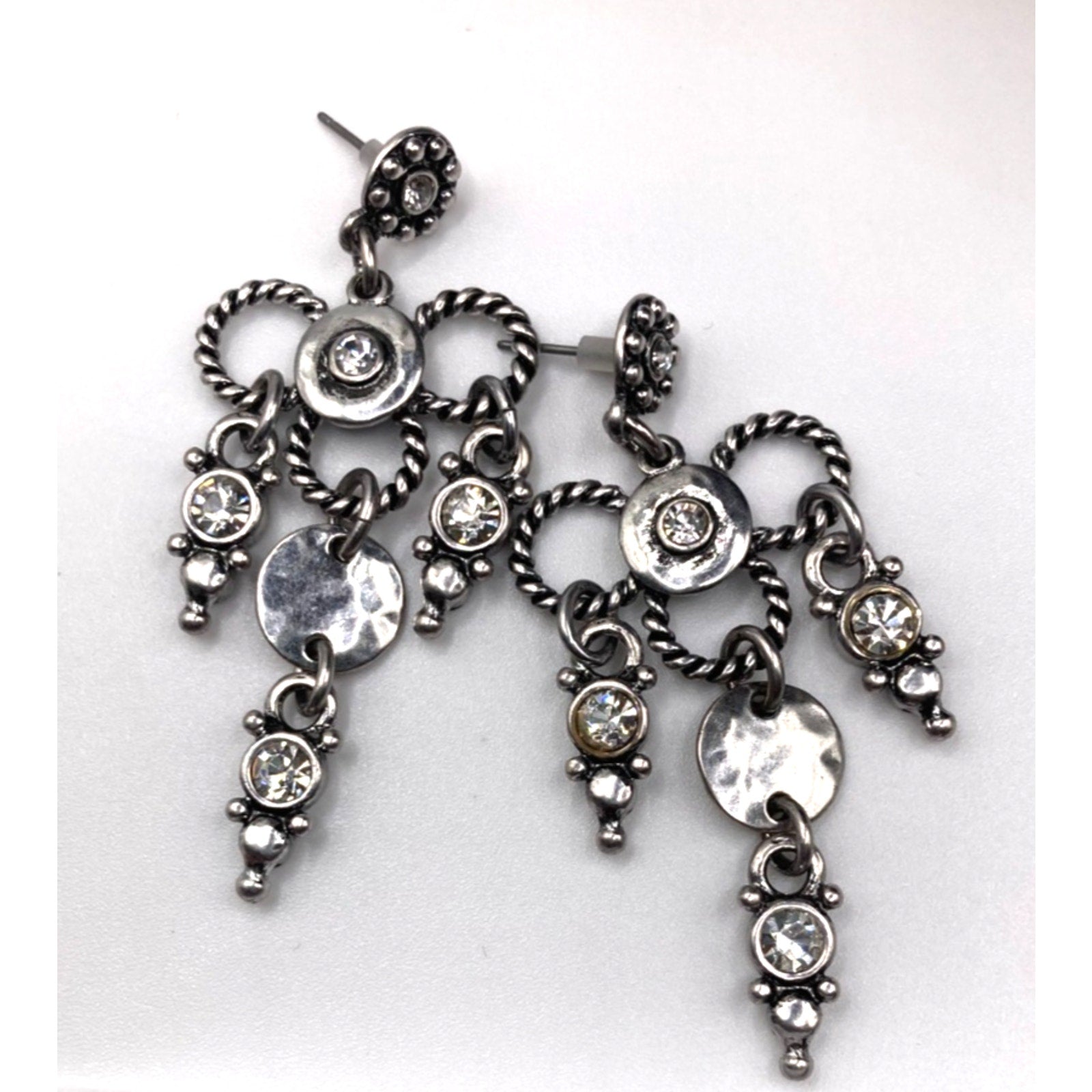 Viking Rustic Oxidized Silver Tone Twisted Ring Chandelier Dangle Earrings 2"