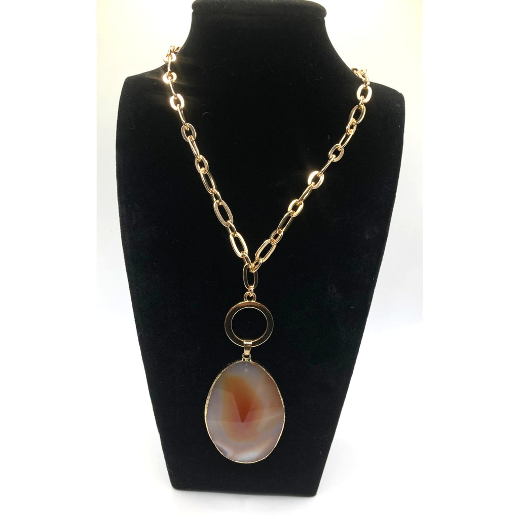 EXPRESS Gold Tone Simulated* Agate Stone Oval Pendant 27" NEW