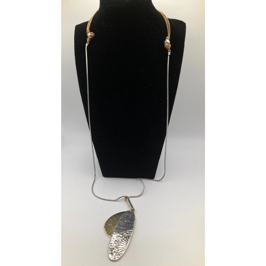 Mixed Metal Hammered and Textured Silver & Gold Tone 26" Statement Necklace