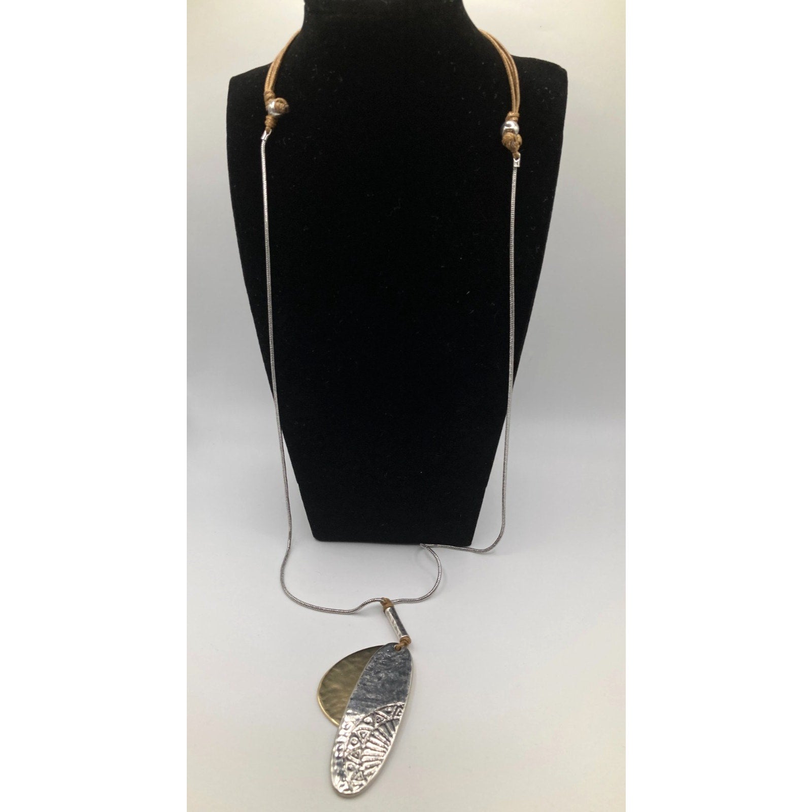 Mixed Metal Hammered and Textured Silver & Gold Tone 26" Statement Necklace