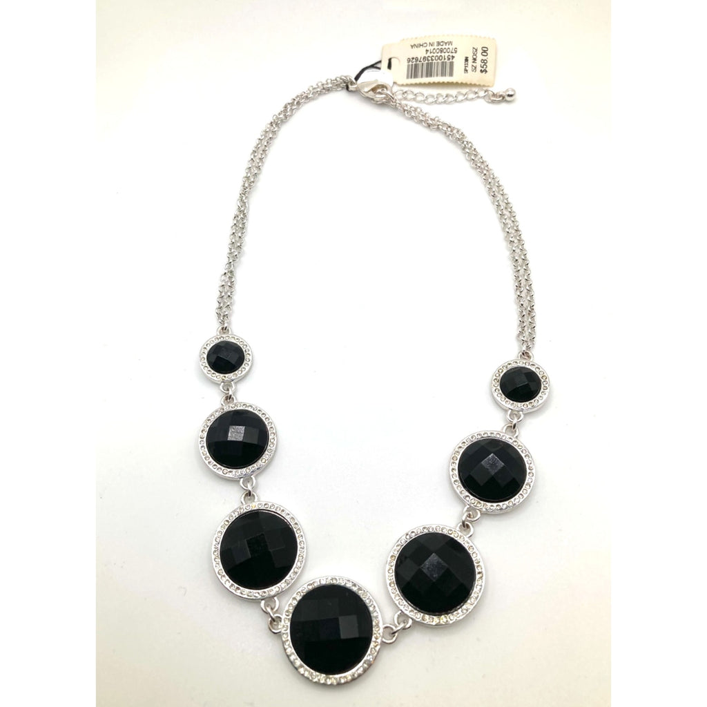 WHITE HOUSE/BLACK MARKET Black Circles Faceted w/ Rhinestone Collar Necklace 16"