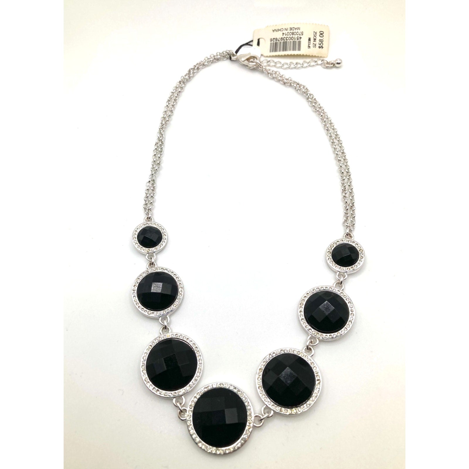WHITE HOUSE/BLACK MARKET Black Circles Faceted w/ Rhinestone Collar Necklace 16"