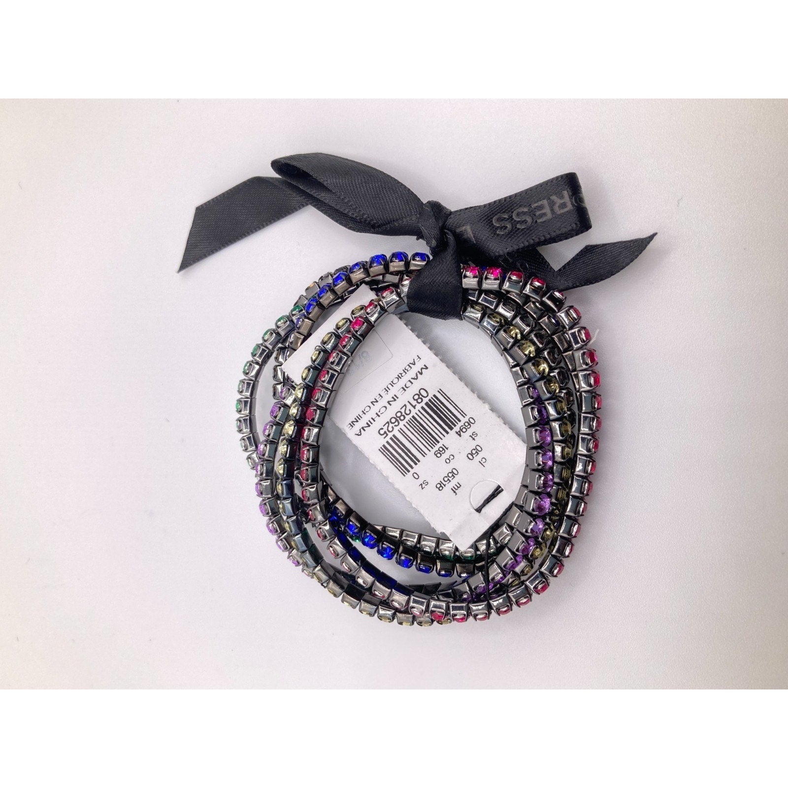 EXPRESS Multicolor Rhinestone on Grey Tone Metal Stretch Bracelets Set