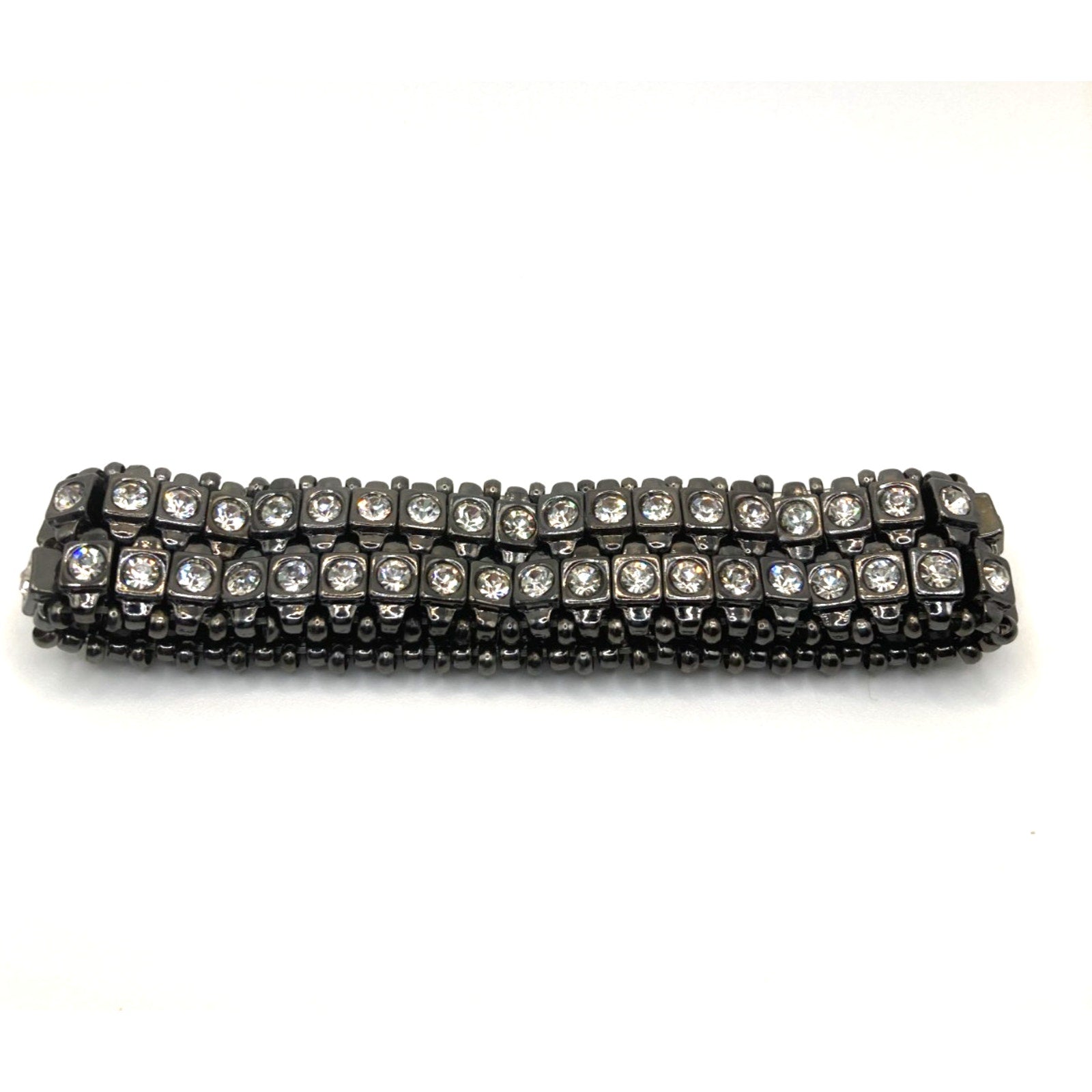CHICOS Gunmetal Black Wide 2 Row Stretch Bracelet w/ Rhinestones