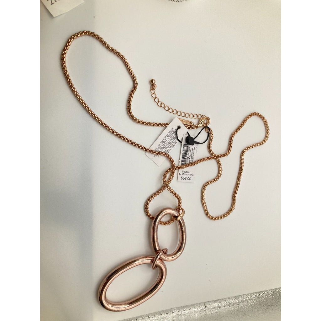 WHITE HOUSE/BLACK MARKET Rose Gold Chain Link Pendant Necklace w/ Box Chain ~30"