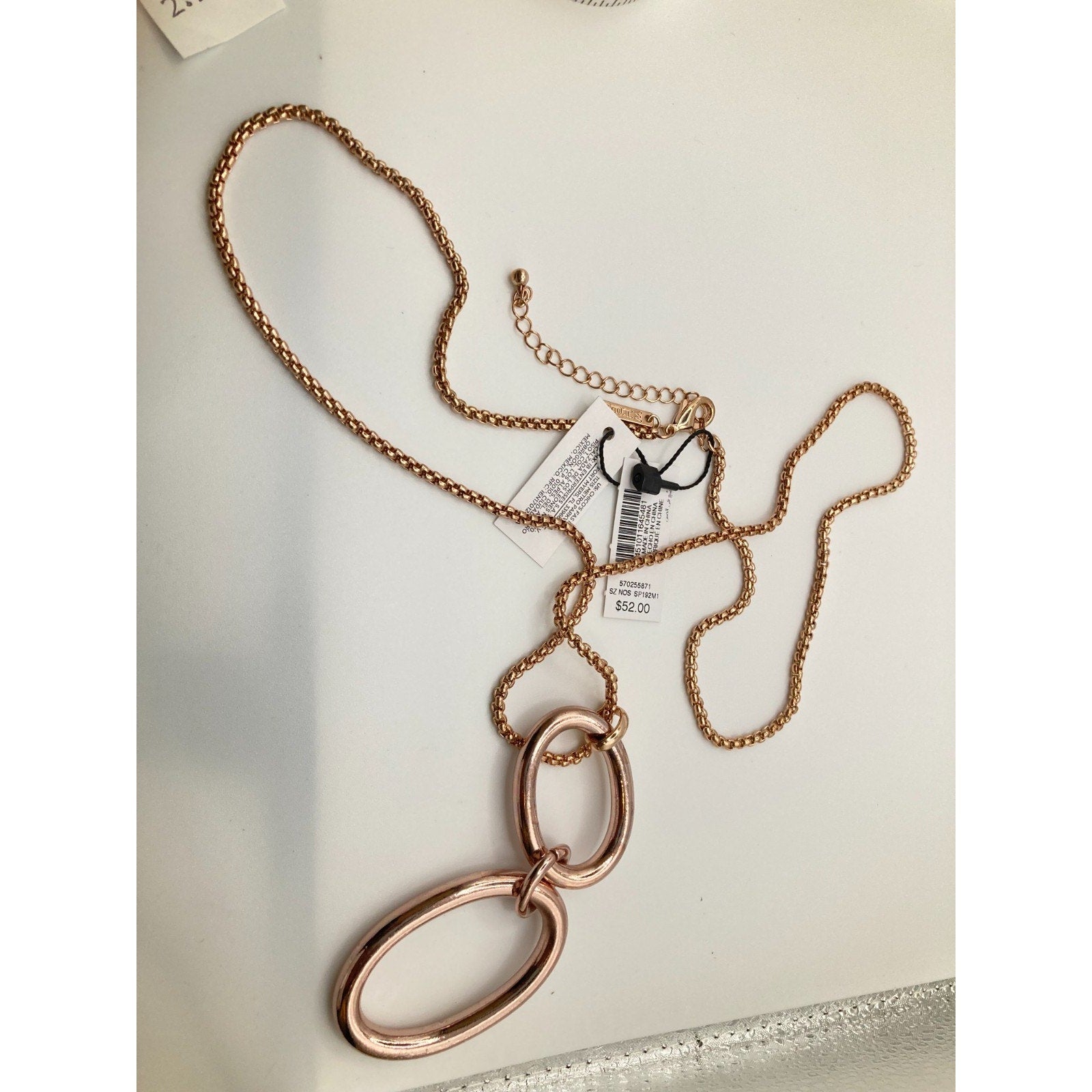WHITE HOUSE/BLACK MARKET Rose Gold Chain Link Pendant Necklace w/ Box Chain ~30"