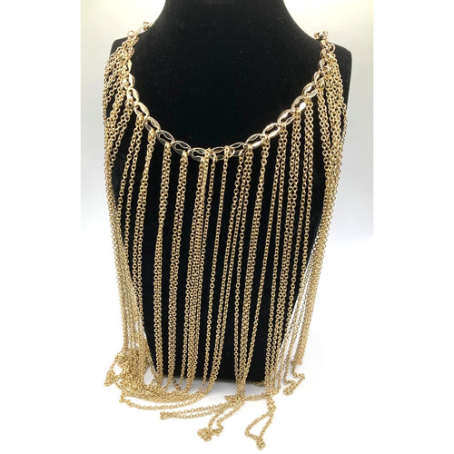 Anna & Ava Gold Tone Fringe Bib Cascading Collar Necklace Maximalist