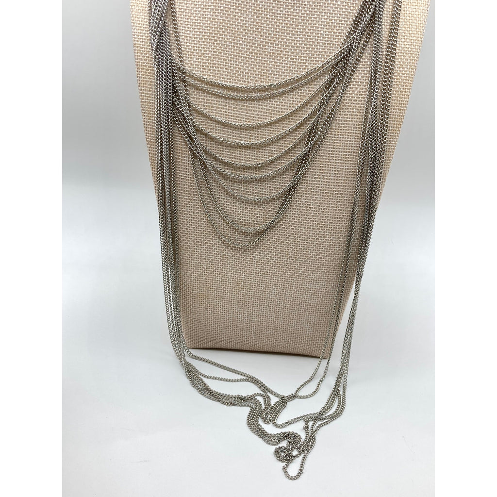 LANE BRYANT Multi Chain Draped Layered Silver Tone Chain Necklace