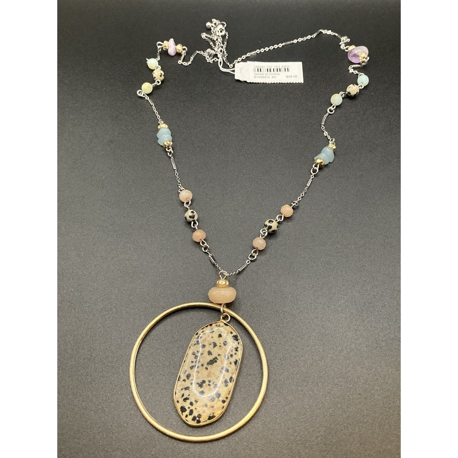 J. Jill Gold Tone Dalmatian Stone Pendant Long Silver Necklace $49.00 Retail