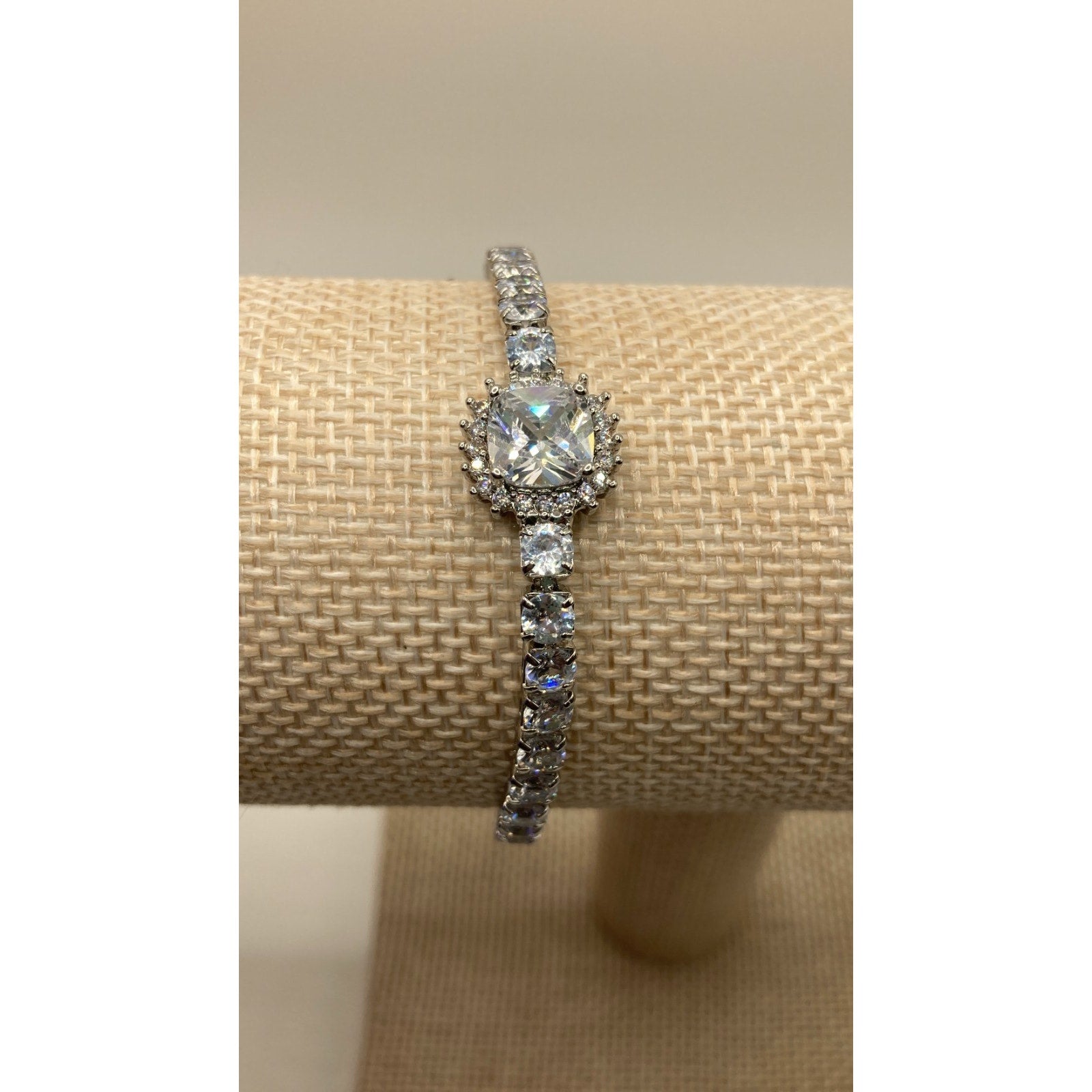 Radiant Center Stone Slider Tennis Bracelet Made with Swarovski Elements Sz 9