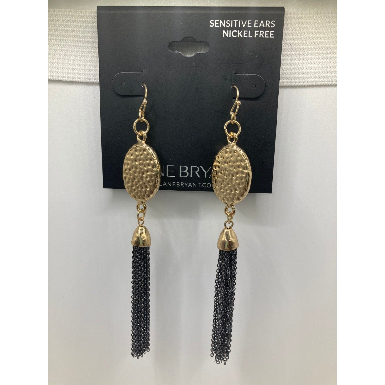 LANE BRYANT Gold Tone Marbled Nude Neutral Stone Dangle Earrings w/ Tassel NEW