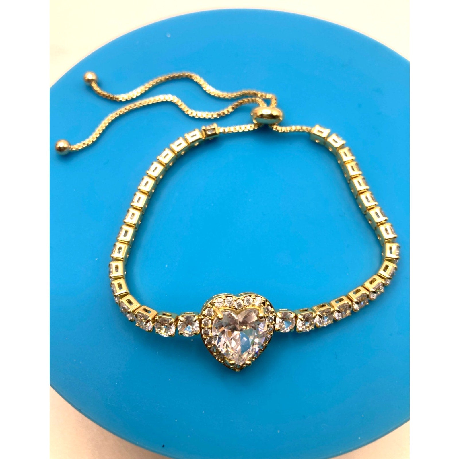 Heart Center Stone Slider Tennis Bracelet Made with Swarovski Elements Sz 9