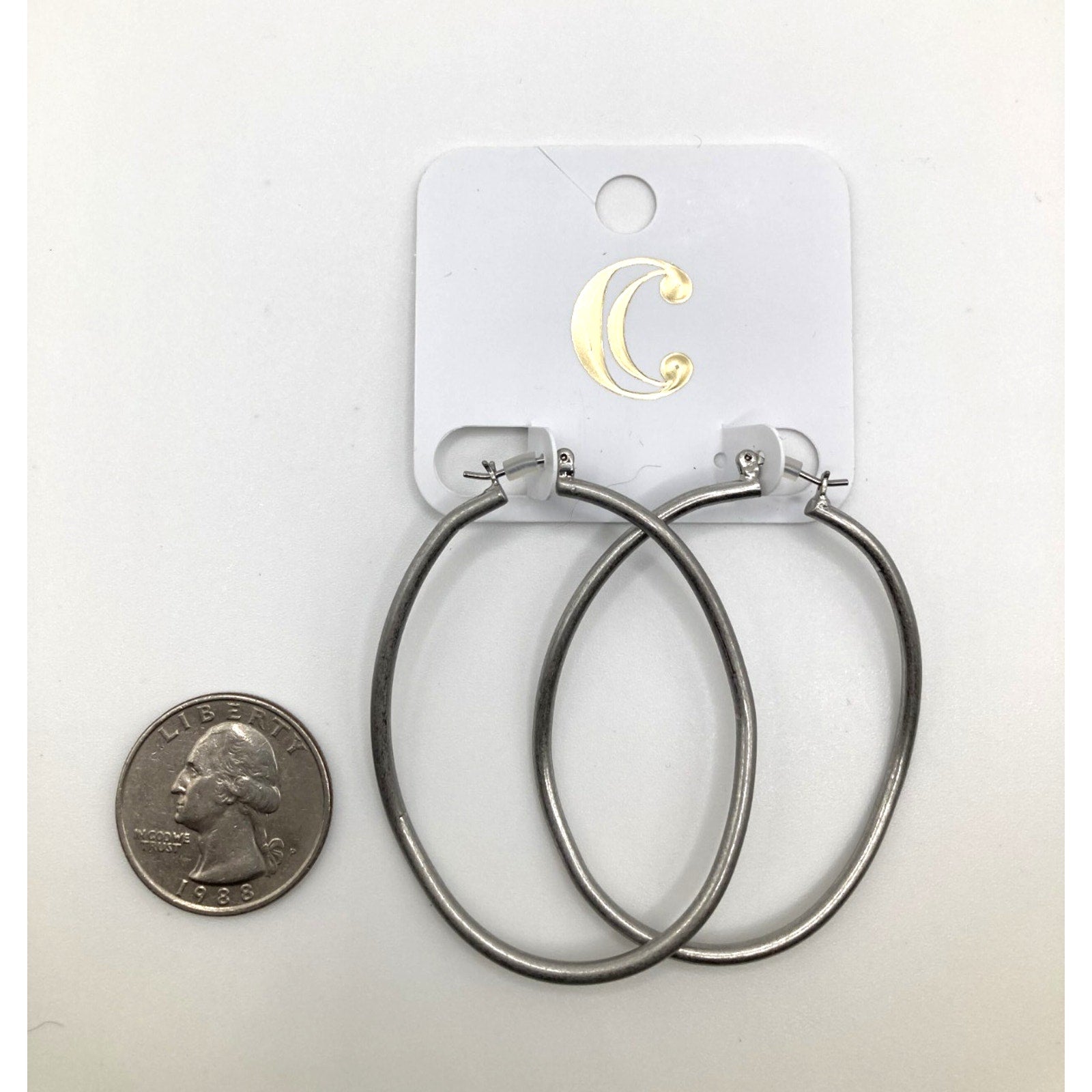 CHARMING CHARLIE Gold Tone & Silver Tone Abstract Oval Hoop Earrings 2 PAIR SET