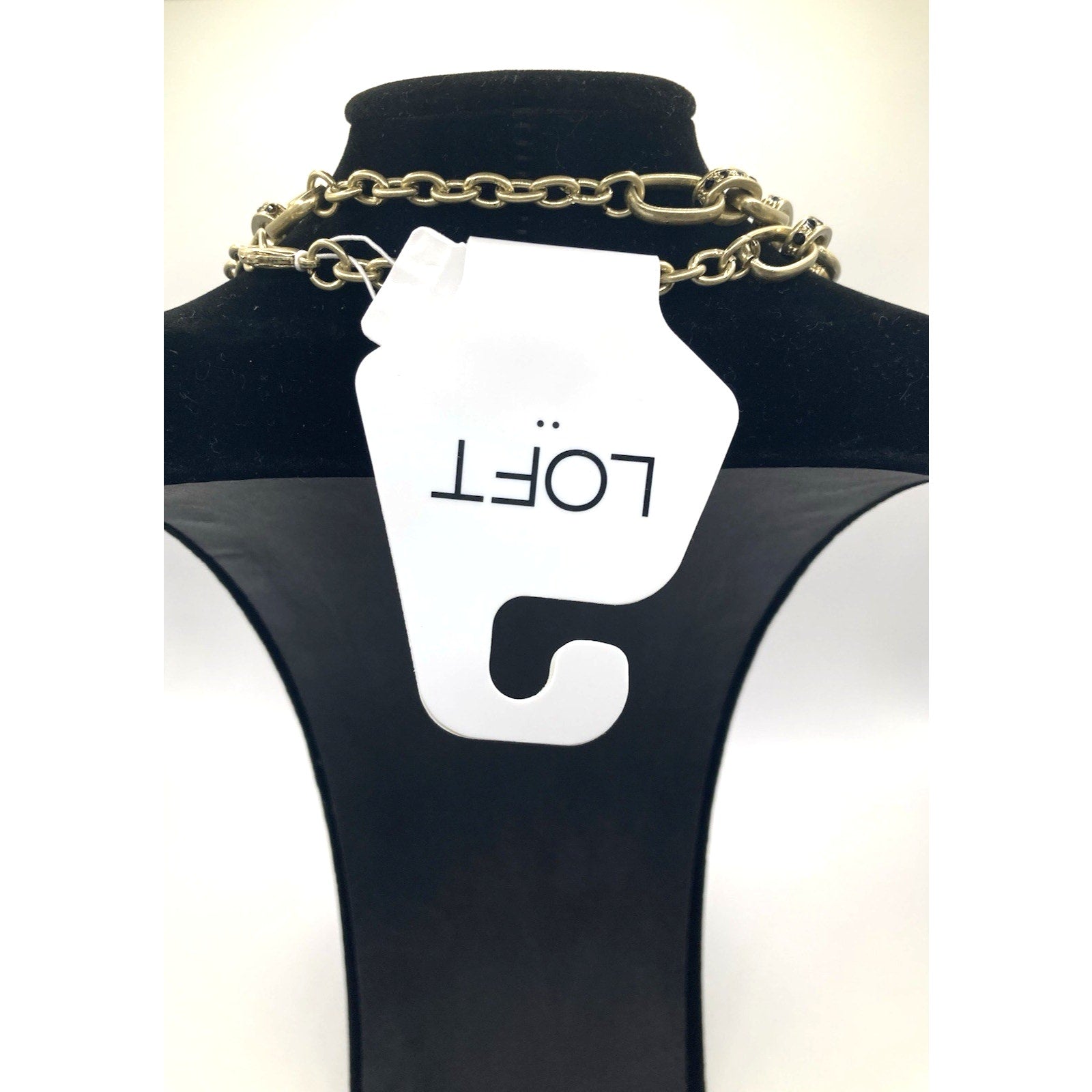 Ann Taylor LOFT Black Studded Worn Gold Tone Mixed Chain Link Necklace 34"