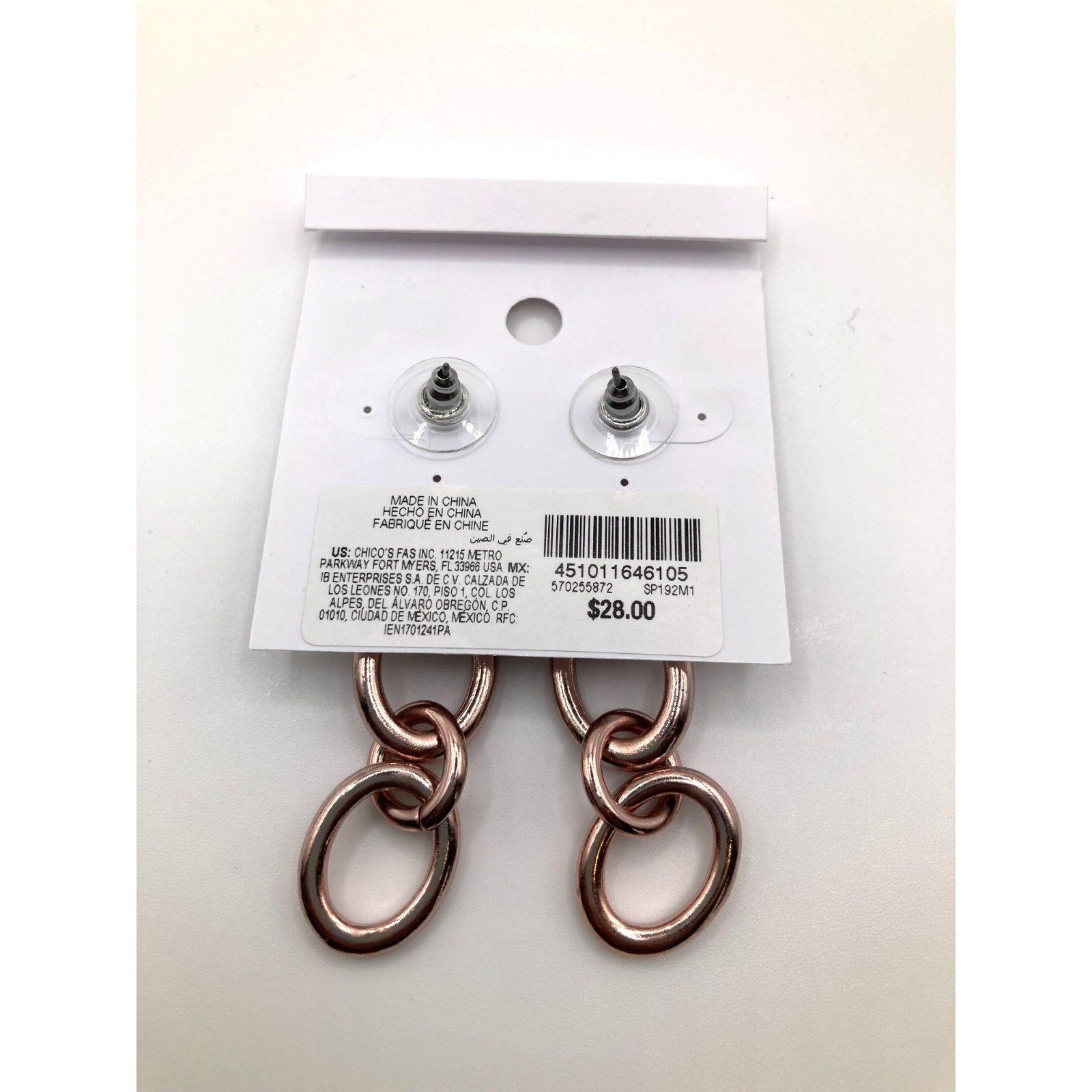 WHITE HOUSE/BLACK MARKET Chic Glossy Rose Gold Chain Link Drop Earrings ~2in