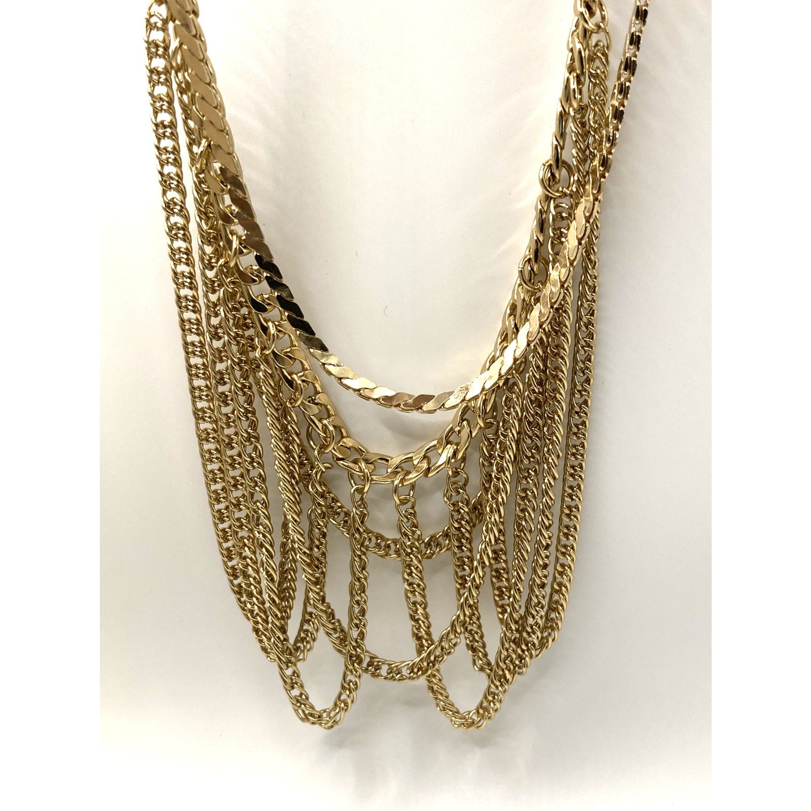 EXPRESS Gold Tone Multi Strand Draping Multi Layered Choker Necklace