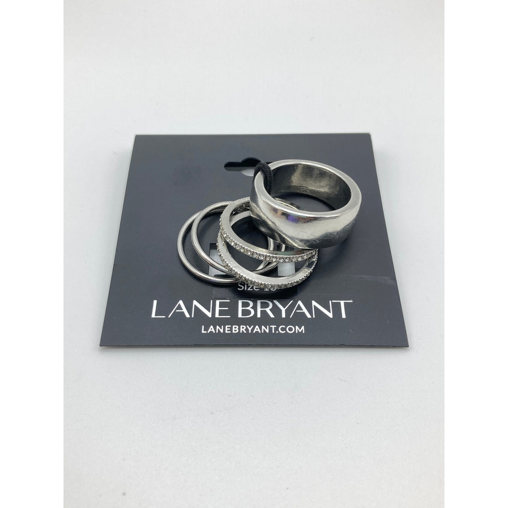 Lane Bryant Classic Polished Silver Tone and Rhinestone 5 Ring Set (Size 8)