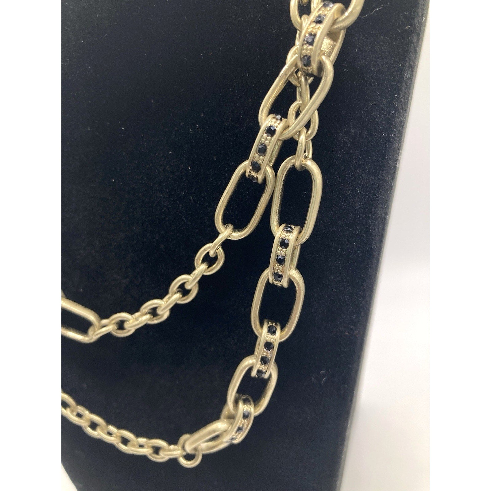 Ann Taylor LOFT Black Studded Worn Gold Tone Mixed Chain Link Necklace 34"