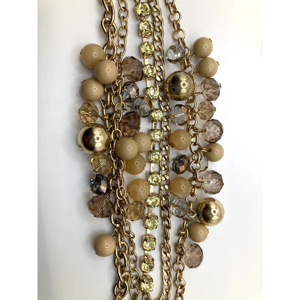 THE LIMITED Multi-strand Chunky Gold Tone Bauble Rhinestone Bracelet Nude/Green