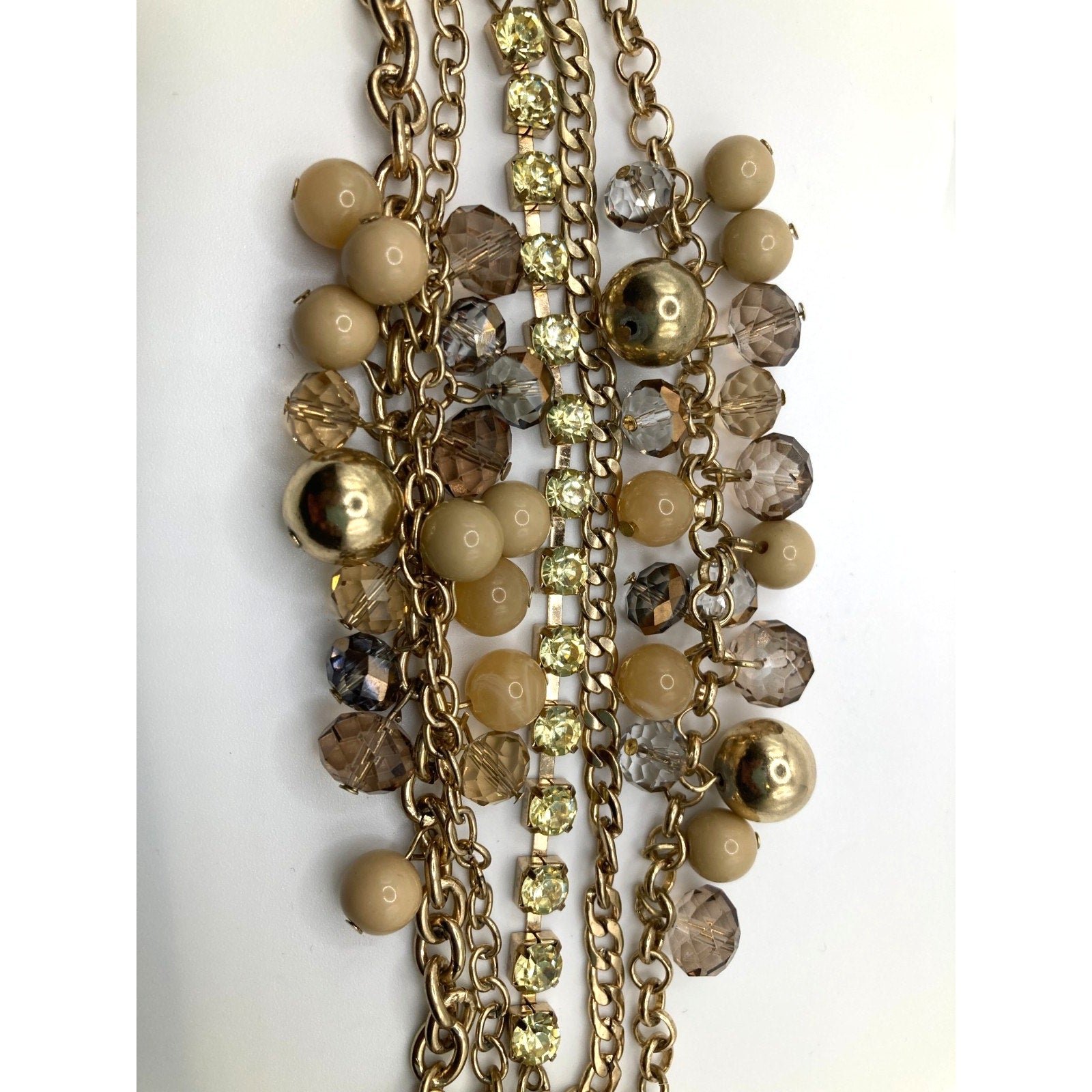 THE LIMITED Multi-strand Chunky Gold Tone Bauble Rhinestone Bracelet Nude/Green