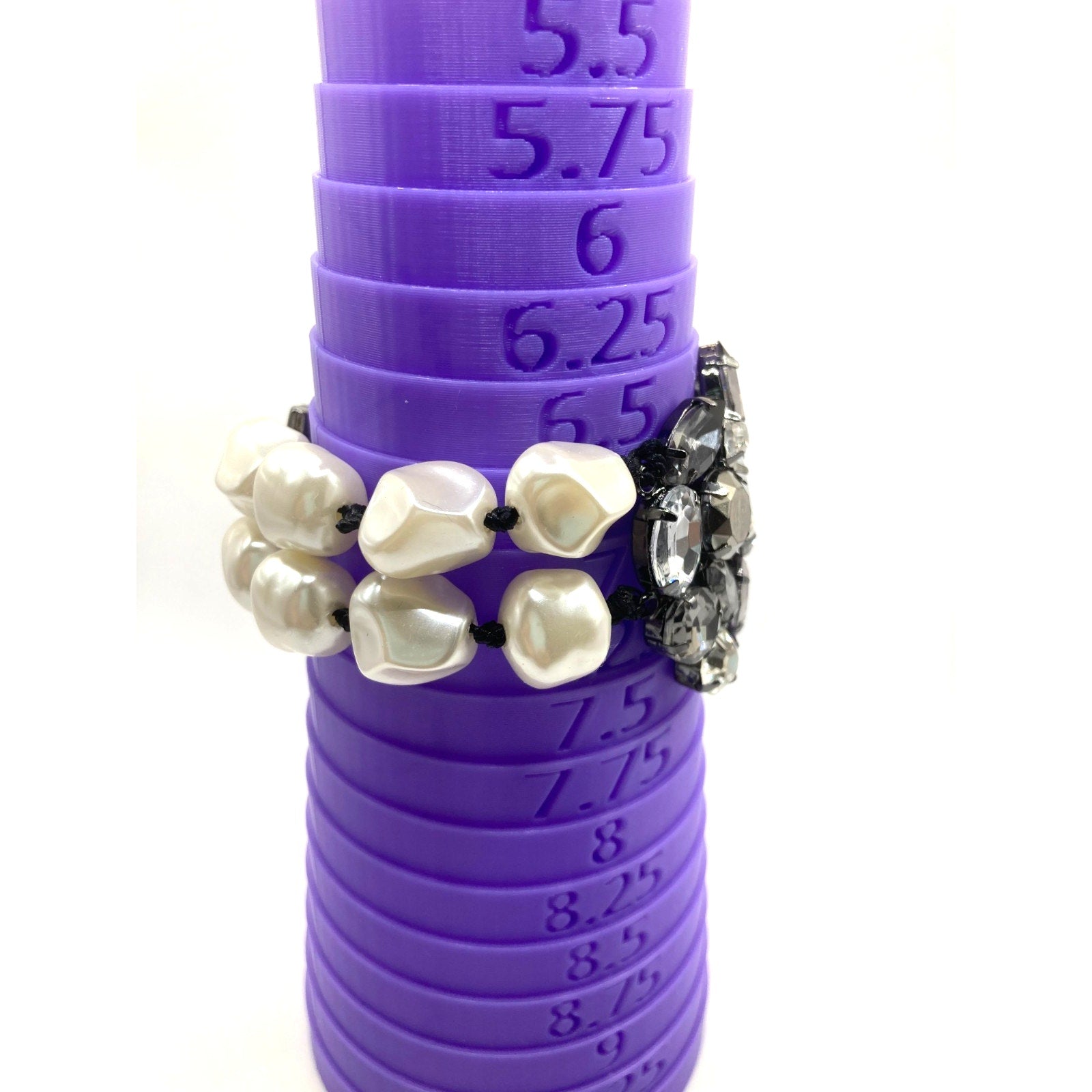 Brooch-Style Faux Pearls Gunmetal Tones Rhinestone 2 Row Magnetic Clasp Bracelet
