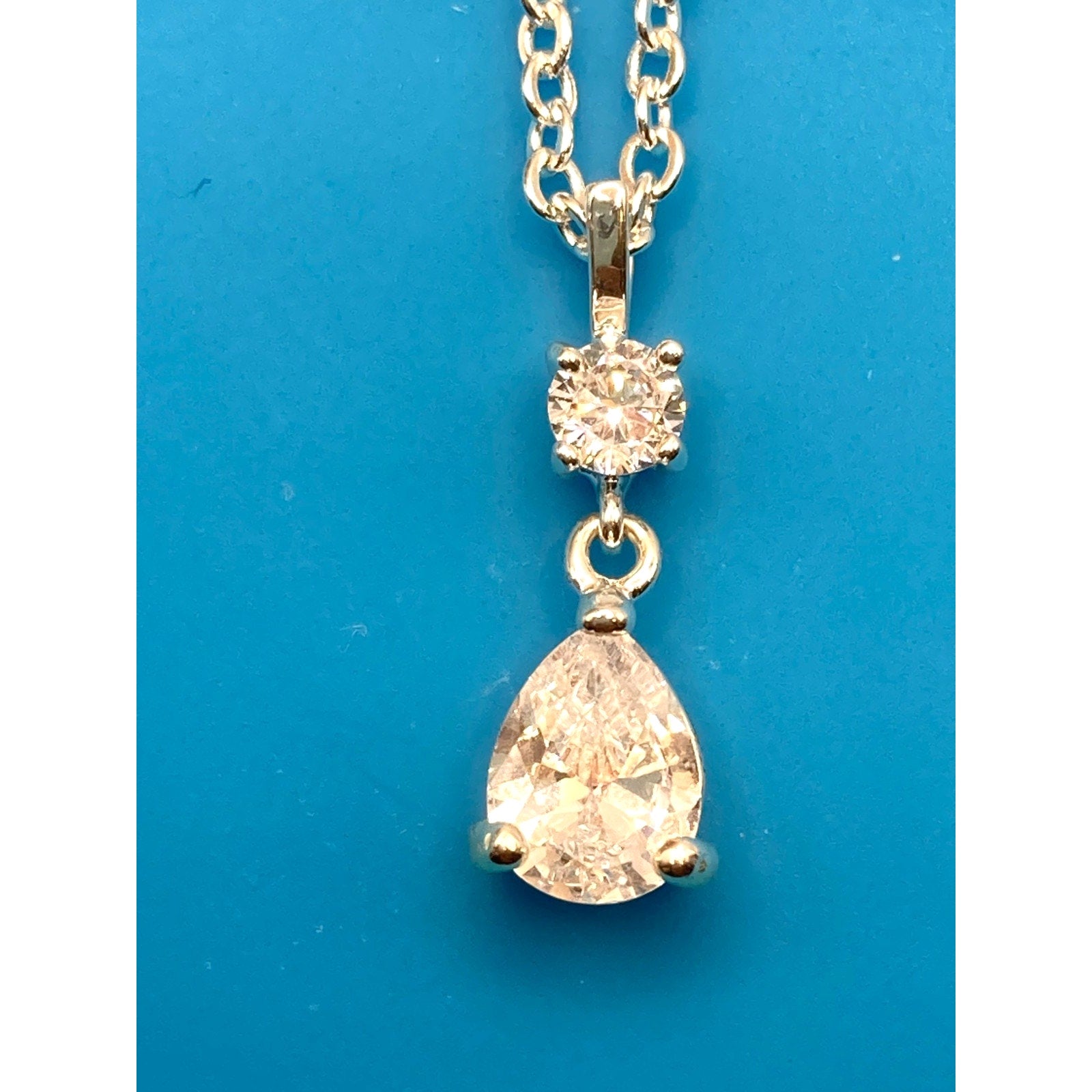 Silver Overlay Clear Teardrop Crystal 16" Necklace Made with SWAROVSKI Elements