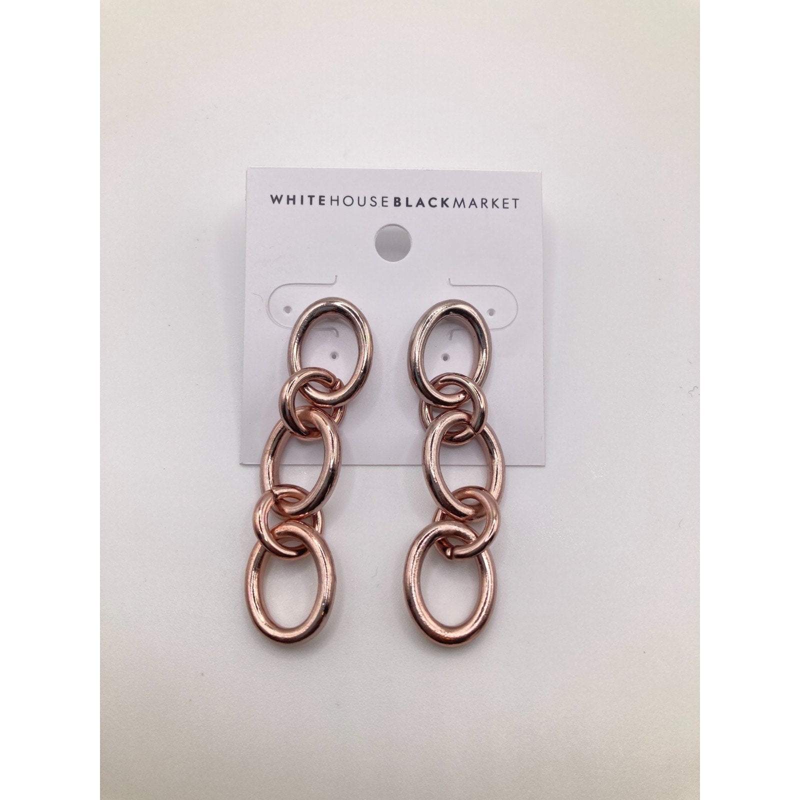 WHITE HOUSE/BLACK MARKET Chic Glossy Rose Gold Chain Link Drop Earrings ~2in