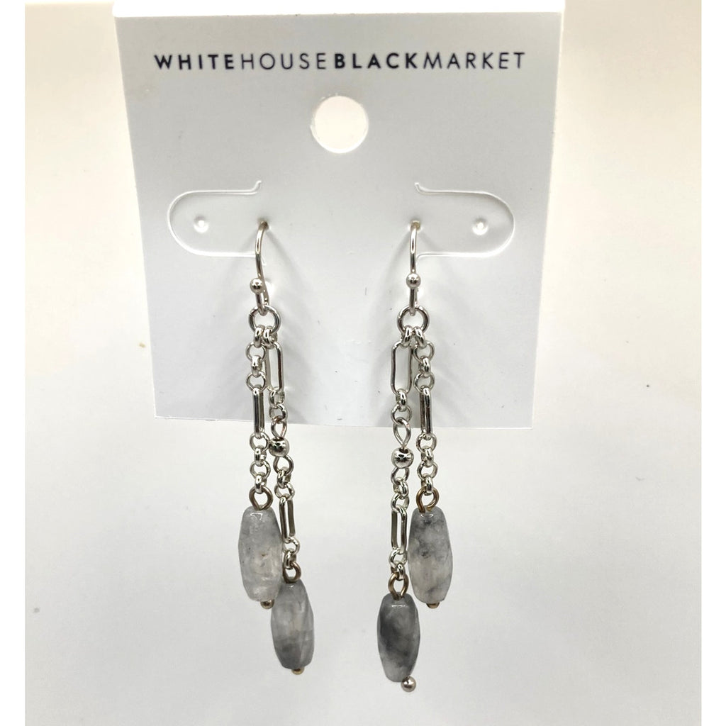 WHITE HOUSE/BLACK MARKET Silver Tone Dangle Drop Stormy Marbly Grey Earrings~2in