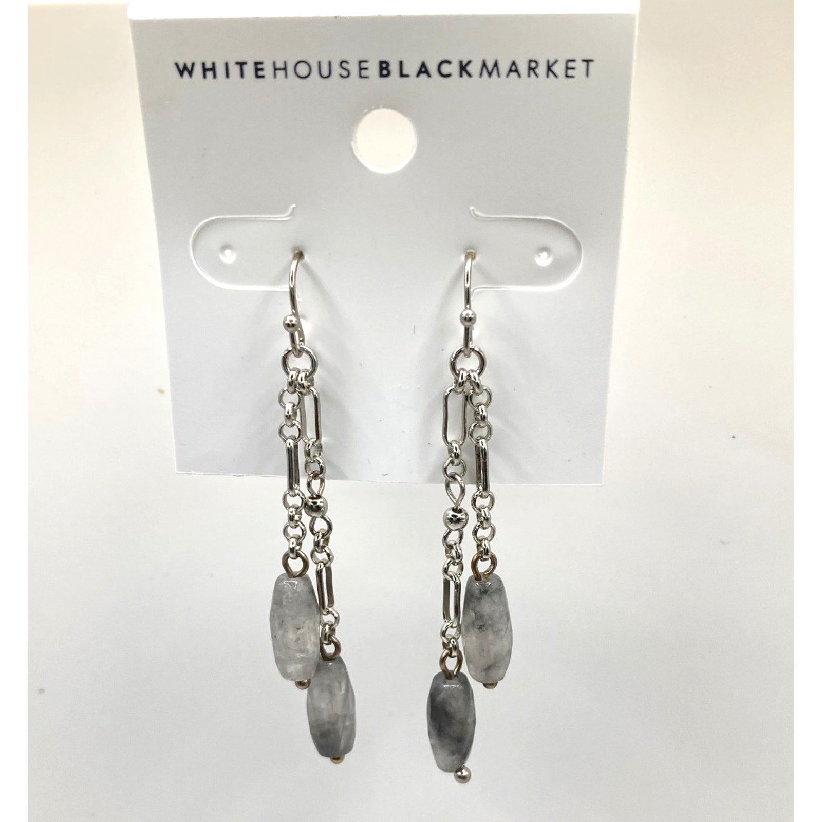 WHITE HOUSE/BLACK MARKET Silver Tone Dangle Drop Stormy Marbly Grey Earrings~2in