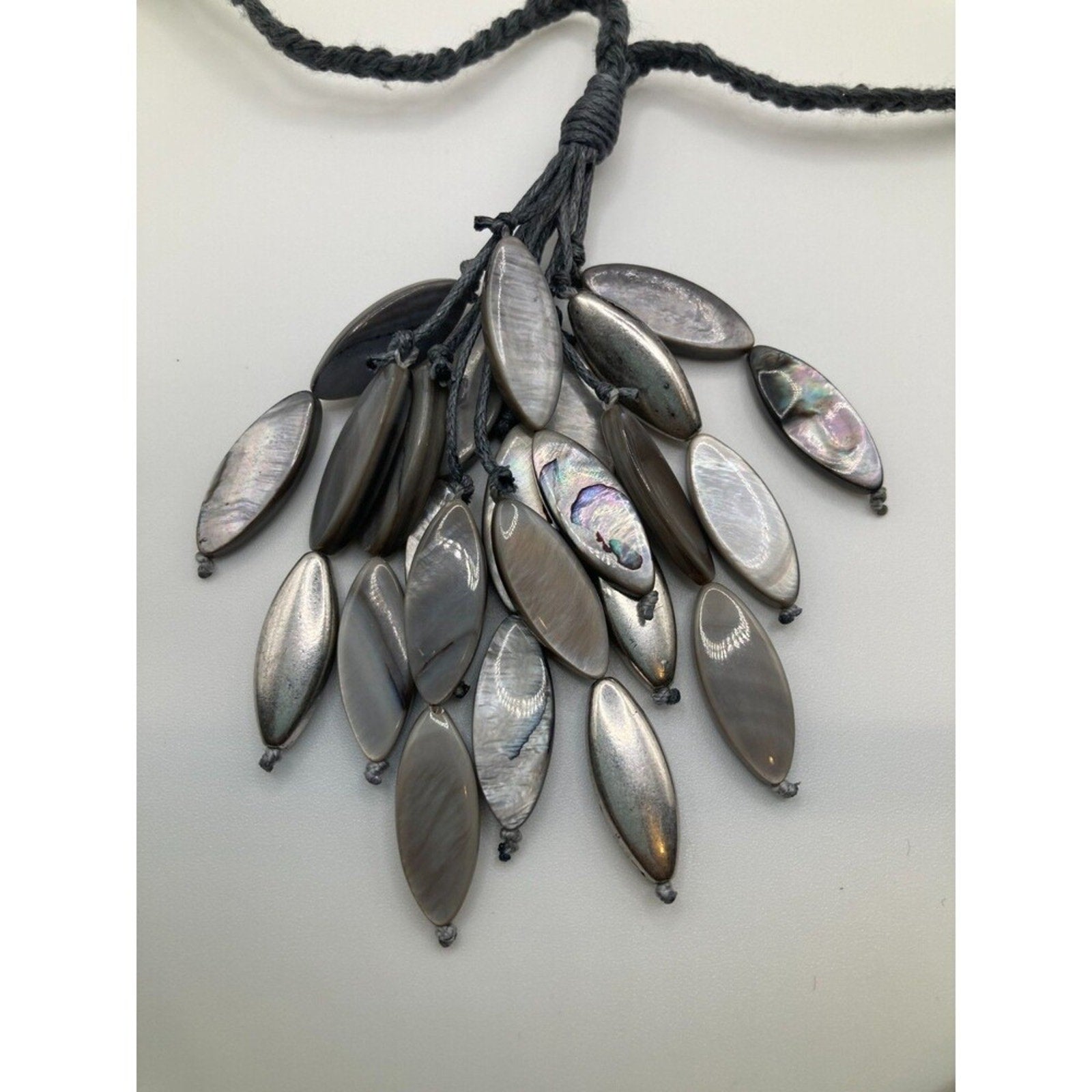 J JILL Grey Dangle Cluster Sculpted-Shell Tassel Pendant Necklace NEW