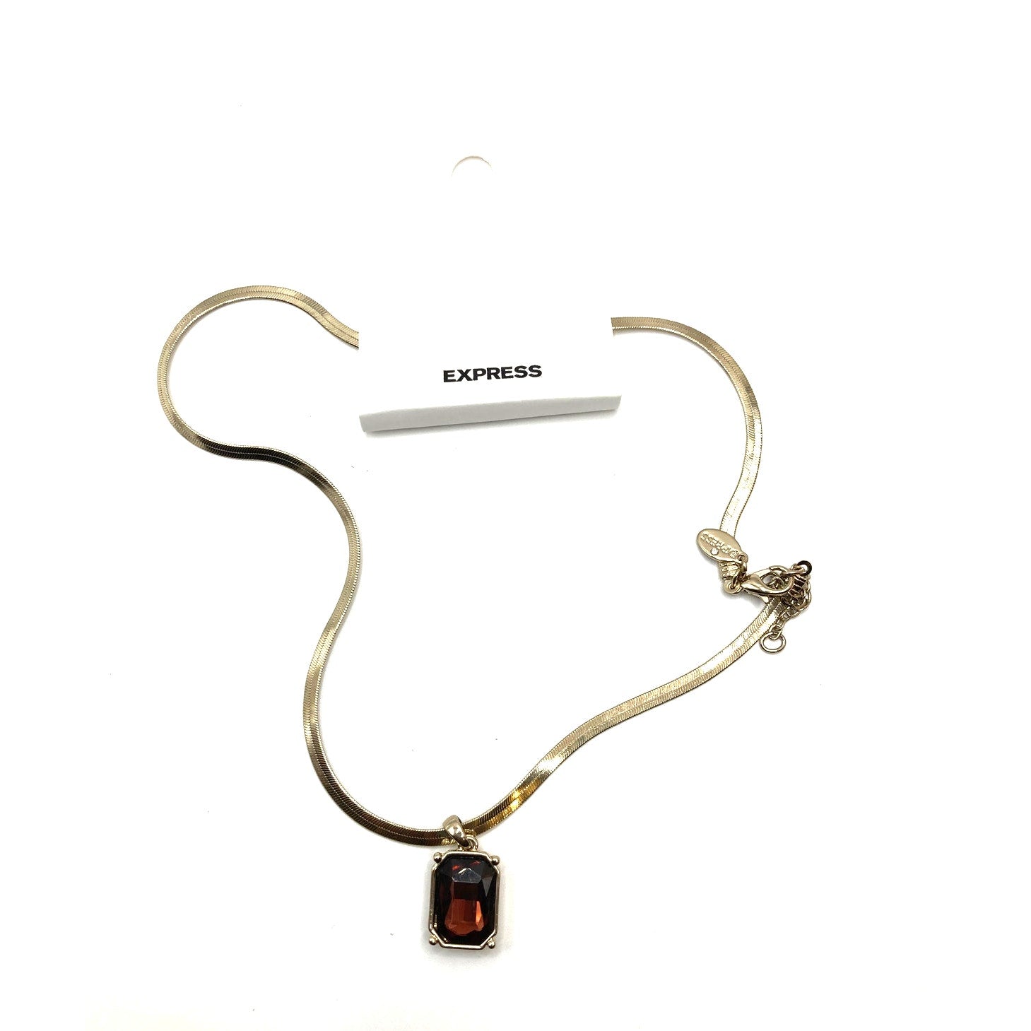 EXPRESS Gold Tone Burgundy Pendant Choker Snake Chain Necklace 14" NEW