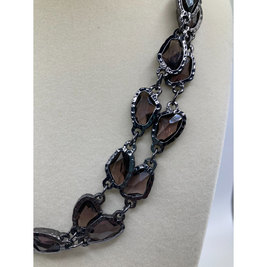 Chicos CZ Smoky Goth Purple Necklace Gunmetal Tone 38" Long Layering Necklace