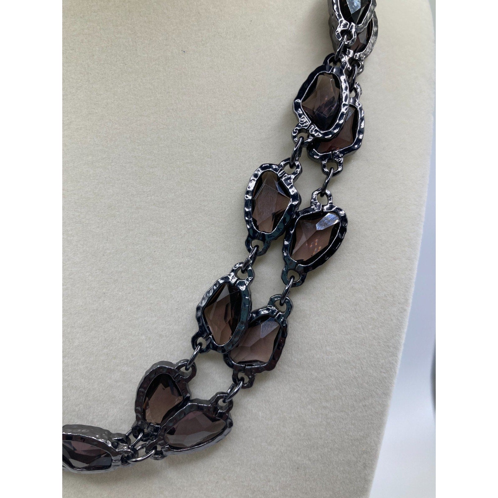 Chicos CZ Smoky Goth Purple Necklace Gunmetal Tone 38" Long Layering Necklace