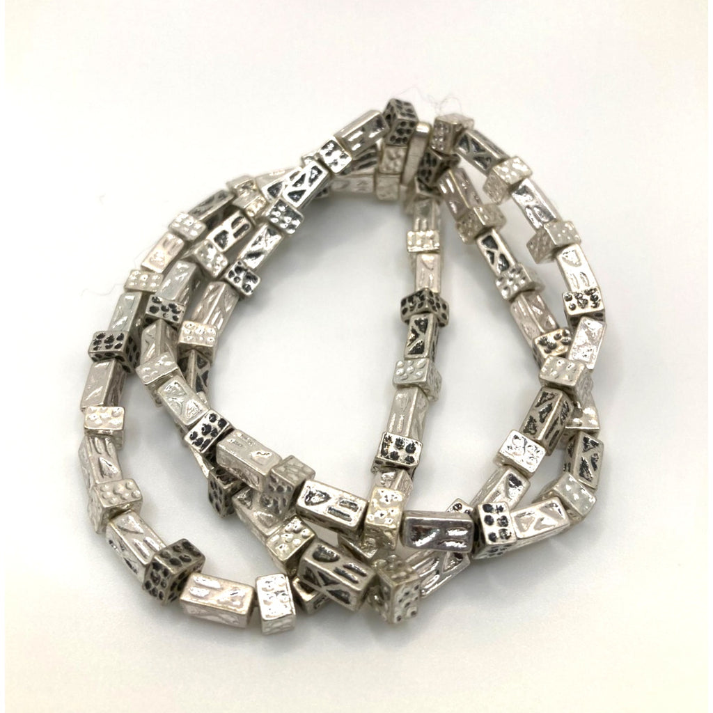 CHICO'S Triple Strand Silver Tone Oxidized Textured Beaded Stretch Bracelet