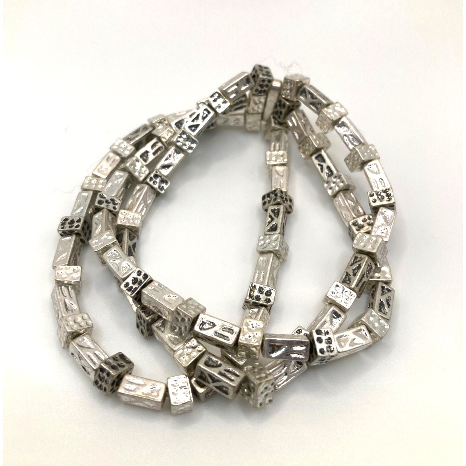 CHICO'S Triple Strand Silver Tone Oxidized Textured Beaded Stretch Bracelet