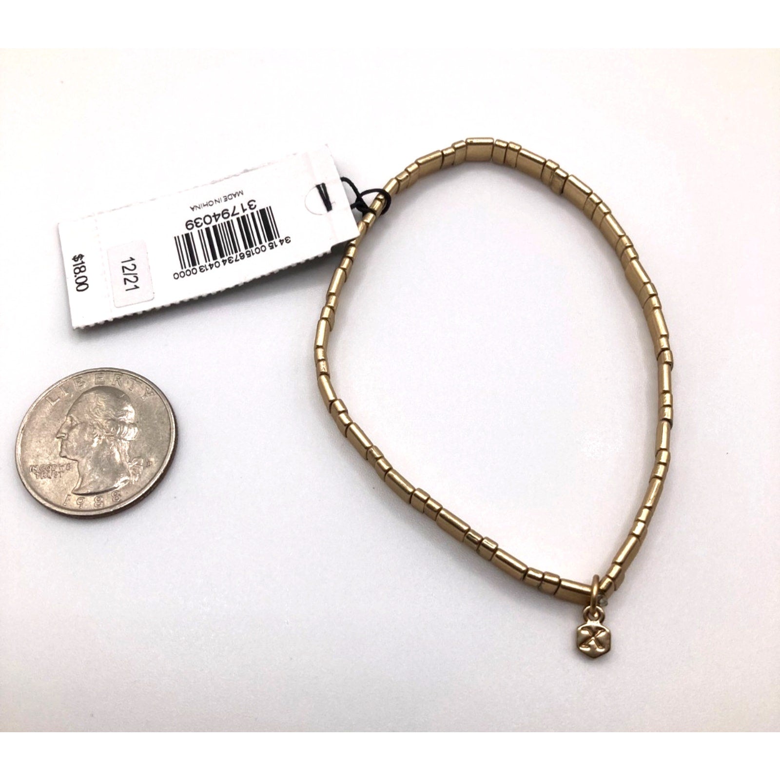 EXPRESS Worn Gold Tone Minimalist Rectangles w/ Charm NEW
