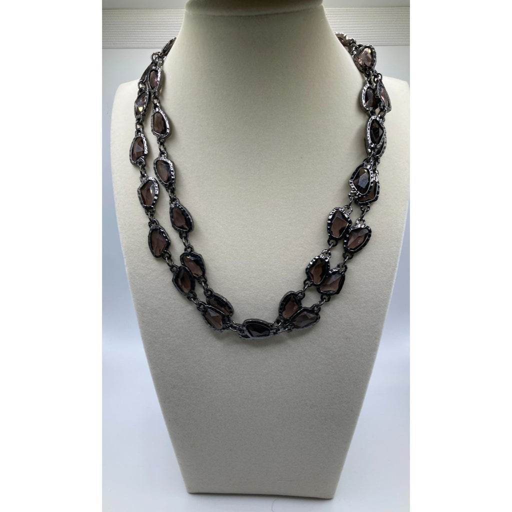 Chicos CZ Smoky Goth Purple Necklace Gunmetal Tone 38" Long Layering Necklace