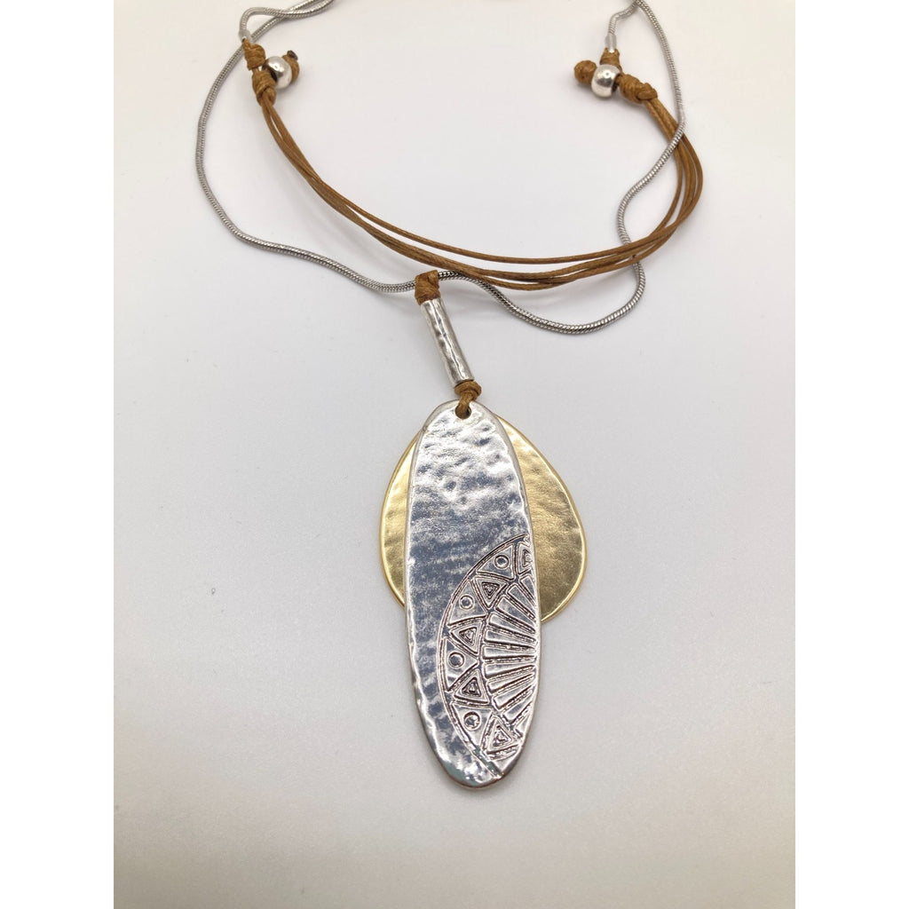 Mixed Metal Hammered and Textured Silver & Gold Tone 26" Statement Necklace