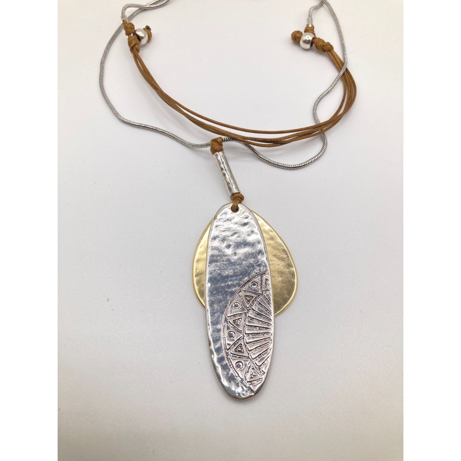 Mixed Metal Hammered and Textured Silver & Gold Tone 26" Statement Necklace